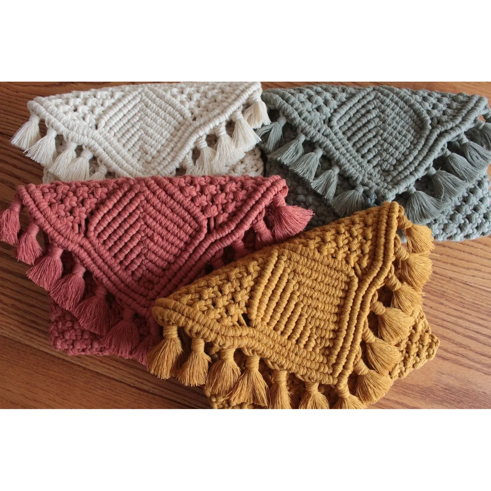 Hot Selling Macrame Katoen Geweven Clutch Purse Macrame Portemonnee Handgemaakte Macrame Hand Tas Online Kopen