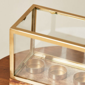 Gold Metal Framed 7 Tea Lights Table Stand Elegant Glass <b>Candle</b> <b>Holders</b> Lanterns Jars Handmade Modern Luxury Home <b>Garden</b> Event - Product Image 2