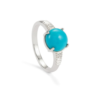 Bague en argent sterling plaqué rhodium avec perle et émail, accent zircon blanc, bijou géométrique tendance - Product Image 1