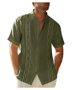 Camisas Guayabera de manga corta para hombre, camisas de lino y algodón con botones, camisa de boda cubana bordada mexicana, Tops de playa de verano - Product Image 1