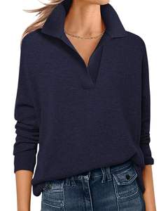 <b>Women</b> <b>Navy</b> <b>Blue</b> V Neck Knit Sweater Long Sleeve Loose Fit Soft Winter Pullover Casual Elegant Daily Wear Top <b>For</b> <b>Women</b> Trend - Product Image 1