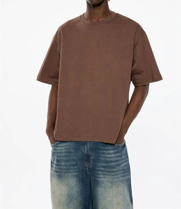 Nouvelle mode pour hommes 100% coton Boxy recadrée t-shirt Patch conceptions lâches surdimensionné uni décontracté tricoté t-shirt - Product Image 1