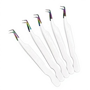 แหนบสแตนเลสแท้ ปลายเรียบ 90 องศา ขนาด 10 มม. รุ่น LLT-10065 ยี่ห้อ LUCKY LASH TOOLS สีรุ้งพลาสม่าขาว สำหรับงานละเอียด - Product Image 1