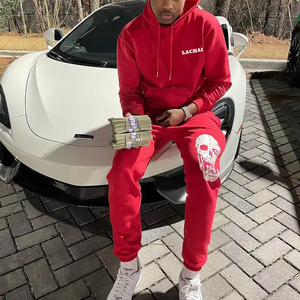 ชุดเสื้อฮู้ดและกางเกงวอร์มผ้าฝ้ายสำหรับผู้ชายชุดวิ่งพร้อมผ้าฟลีซสำหรับฤดูหนาวพิมพ์ลาย3D โลโก้แบบกำหนดเอง - Product Image 1