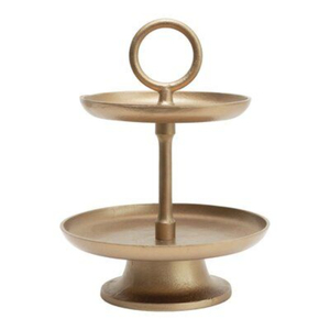 Meilleures ventes de supports à gâteaux ronds en laiton plaqué or, décoration de table pour mariage, fête d'anniversaire, support à gâteaux à 2 étages avec poignée - Product Image 3