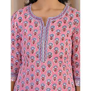 Pink Hand Drawn <b>Block</b> <b>Printed</b> Cotton Kurta Pant Set Pakistani Style Indian Ethnic Wear for Lehenga Choli or Salwar - Product Image 2