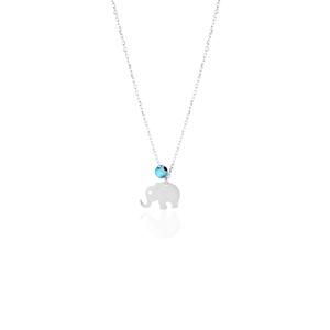 925 Sterling Silver Fine Pendant Necklace with Blue Agate Stone <b>Elephant</b> DSalk1016 Turkey - Product Image 1