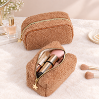 Pochette de maquillage matelassée personnalisée en gros, motif losanges, crème, avec fermeture éclair et breloque étoile, organiseur de voyage pour articles de toilette