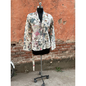 Newest Style Indian Cotton Long Sleeve <b>Jacket</b> Floral Print <b>Quilted</b> Kantha Winter <b>Jacket</b> With Belt Overcoat Women Clothing - Product Image 6