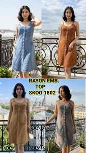 Venta al por mayor de moda de primera calidad de las mujeres rayón bordado hasta la rodilla Tops elegante bordado detalle exportación listo - Product Image 5