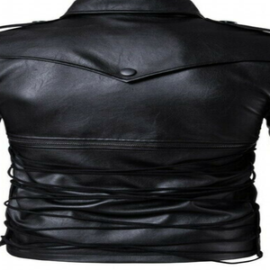 Meilleure vente Veste automne hiver pour homme imperméable en cuir de vache décontracté style motard revers cranté Slim Fit Outwear - Product Image 5