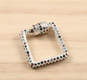 Square Gold Plated Carabiner Lock Pendant & <b>Charm</b> 925 Sterling <b>Silver</b> with Multi-Color CZ Nickel-Free Lead-Free - Product Image 3