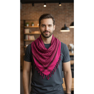 Écharpe châle Keffiyeh en coton noir fuchsia, doux et tissé, 90 x 90 cm, style ethnique, motif uni, pour l'été et l'hiver, personnalisable avec logo - Product Image 2