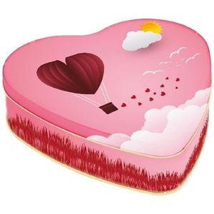 Boîte en métal en forme de cœur rose ballon Kontensan EF001K0 236x236x60 mm avec couvercle de 1,9 L, rangement décoratif avec un design unique en forme de cœur - Product Image 1