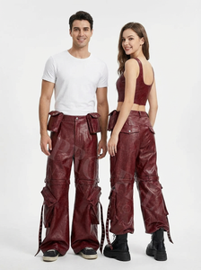 Fashion Premium Genuine Leather Cargo Pants Motorcycle Tactical Utility <b>Trouser</b> Pockets Buckle Strap Riding Leather Pants Women - Product Image 3