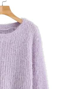 Suéter de Punto Lavanda para Mujer, Fabricante, Manga Larga, Suave, Cálido, Jersey de Invierno, Acogedor, Texturizado, Informal, a la Moda, para Damas - Product Image 2