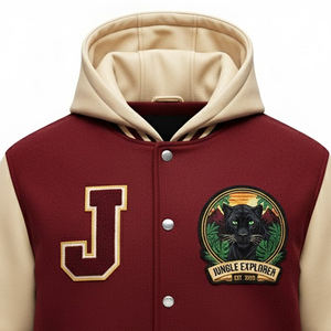 Veste d'hiver en cuir et laine pour homme de bonne qualité en gros, style varsity, veste pour homme avec col à capuche - Product Image 3