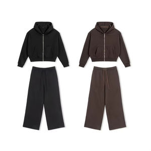 Conjunto Deportivo Personalizado con Cremallera, Chaqueta Cortavientos y Pantalones Deportivos Holgados de Talla Grande, Felpa Técnica Lisa, Dos Piezas para Hombre - Product Image 5