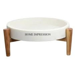 Bol de pièce maîtresse de table de forme ronde en marbre blanc le plus demandé avec base de créateur de fantaisie unique en bois d'Inde - Product Image 6