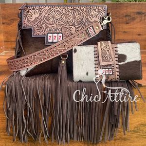 Vente chaude usiné à la main en cuir sacs à bandoulière et usiné à la main dames RFID blocage portefeuille à la mode peau de vache pochette femmes ensembles - Product Image 1