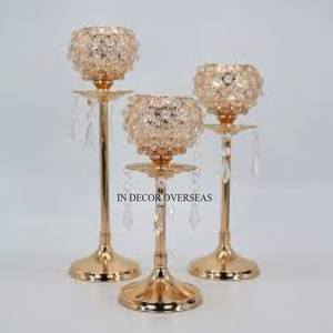 Bougeoir en perles de cristal et fournitures votives au look élégant feuilles de créateur de haute qualité plaqué or de qualité supérieure - Product Image 5