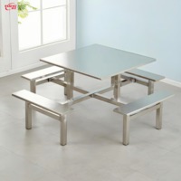 Table de cantine commerciale en acier inoxydable 304 soudé, robuste, avec deux bancs latéraux intégrés pour restaurant