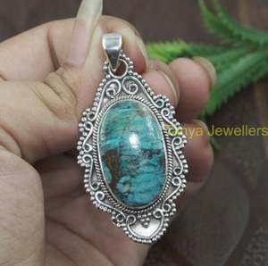 Chrysocolla <b>Pendant</b> 925 Sterling Silver Design <b>Pendant</b> <b>Large</b> Stone Statement <b>Pendant</b> <b>Necklace</b> for Women Chrysocolla Gift - Product Image 4
