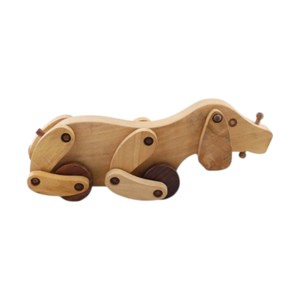Jouet pour chien en bois fabriqué à la main sur roues pour les tout-petits finition lisse en forme d'animal jouet à pousser et à rouler pour les enfants - Product Image 2