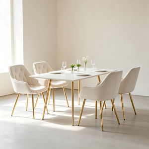 Silla de Comedor Moderna Tapizada en Cuero Sintético con Patas de Metal Dorado, Muebles Contemporáneos para el Hogar - Product Image 6