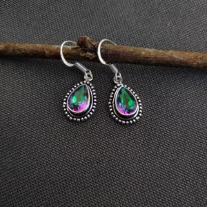 Pendientes de gota de latón hechos a mano para mujer al por mayor, pequeñas piedras preciosas de topacio místico, Perla chapada en oro, estilo bohemio, fábrica de compromiso - Product Image 5