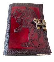 Dragon de feu en relief à la main 100% Journal en cuir véritable organisateur personnel A5 cahier Deckle Art papier livre d'ombres journal