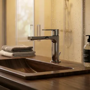 Mitigeur de lavabo Gessi en laiton chromé poli Robinet de lavabo de salle de bain avec levier fin pour les intérieurs de salle de bain modernes et luxueux - Product Image 3