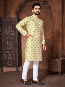 Designer Party Wear Wedding Wesr Latest Trending New Arrival Premium Hot Selling Italian Silk With Embroidery Work <b>Men</b> <b>Kurta</b> - Product Image 2
