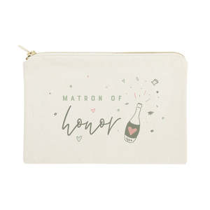 Jolie trousse de toilette en toile de coton pratique avec motif bouteille de champagne, idéale pour la demoiselle d'honneur - Product Image 1