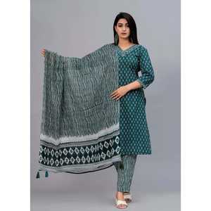 ชุด kurta ของผู้หญิงพิมพ์ลายดอกไม้สีเขียวโอปอลพร้อมกางเกง & dupatta - Product Image 3