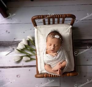 Accessoires de lit de bébé en bois vintage mignon nouveau-né photographie rotin posant des accessoires pour l'extérieur ferme et chambre à coucher - Product Image 2