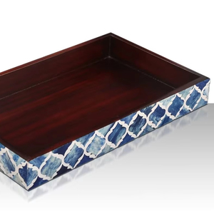 Plateau de service en bois avec incrustations d'os faites à la main - Taille et couleur personnalisées Design moderne Occasion Diwali et Ramadan Origine Inde - Product Image 1