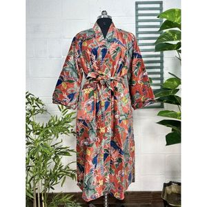 Luxury Unisex Robe Floral Red Malibu Bluish Autumn <b>Winter</b> <b>Jacket</b> Elegant Floral Design Velvet Silk Lined Reversible One Fits All - Product Image 3