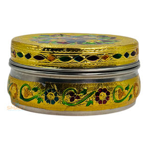 Meenakari Dibba redondo chapado en oro de acero inoxidable para decoración del hogar y regalos - Product Image 3