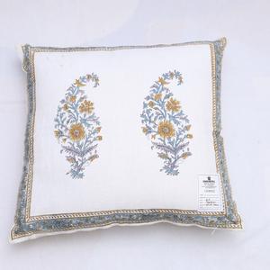 Cojín floral con estampado de bloques de mano hecho de algodón orgánico 100%, cojín rectangular para decoración ecológica y artística del hogar - Product Image 1