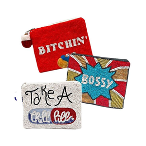 Bolsa de maquillaje hecha a mano elegante bordada a mano con cuentas de diseño de lujo Bitchin monedero pequeño monedero señoras de la India - Product Image 4