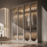 Armoire moderne de luxe sur mesure avec portes battantes cintrées, éclairage LED intégré, placard de chambre écologique, vente directe d'usine, sur mesure