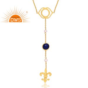 Collier pendentif dernier cri en argent sterling plaqué or 18 ct lapis lazuli et pierre de lune arc-en-ciel fabricant de bijoux - Product Image 2