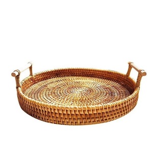 Bandeja de servicio de ratán de forma redondeada de diseño exclusivo, vajilla de decoración de mesa para fiesta de boda, bandejas de madera para servir alimentos - Product Image 1