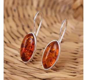 Hermosos pendientes en forma de marquesa de ámbar Báltico natural 925 plata esterlina ámbar genuino estampado estilo Vintage para bodas - Product Image 1