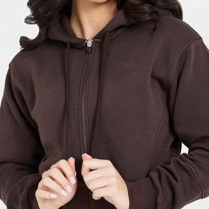 2025 LOGOTIPO PERSONALIZADO DE ALTA CALIDAD MUJER EN BLANCO CREMALLERA COMPLETA CON CORDÓN FLEECE OVERSIZE CROPPED ZIP HOODIE PARA MUJER - Product Image 2