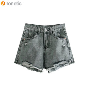 Shorts en jean droits respirants taille mi-haute pour femme – Décontractés, ajustés et sexy pour l'été - Product Image 2