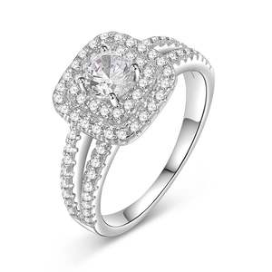 Bague de fiançailles Jeulia Classic Double Halo en moissanite, en platine sur argent sterling - Product Image 4