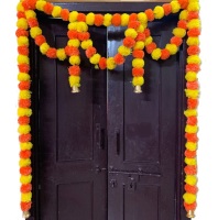 Décoration murale/portable Jaipurios indienne traditionnelle moderne, œil porte-bonheur, fleurs artificielles de marigold, 40x48 pouces, pour maison, bureau, mariage