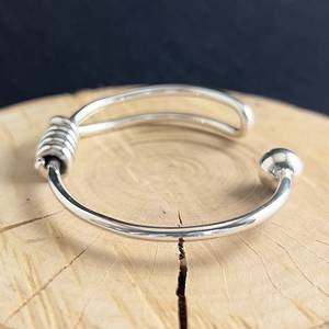 925 Sterling Silver Anti-Stress Cuff <b>Bracelet</b> Solid Double <b>Ball</b> End Knitted Bangle Gift for Fashionable Fashion Cuff <b>Bracelets</b> - Product Image 4